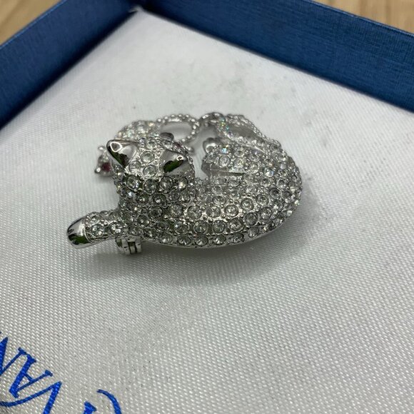 Tara Vanessa NIB Rhinestone Cat and Mouse Silver Tone Brooch - Picture 3 of 5